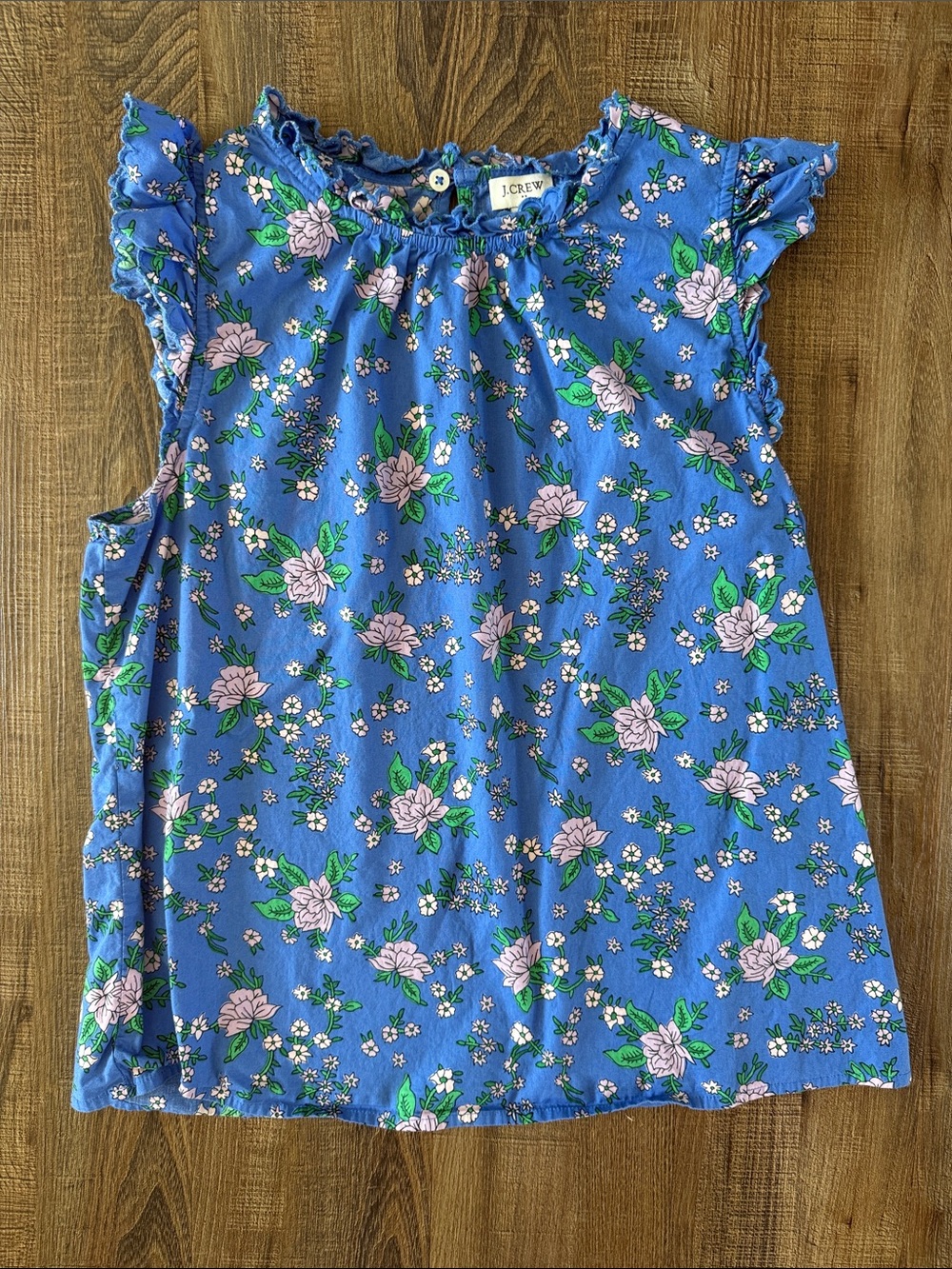 J.Crew Womens' Blue Floral Ruffle Sleeve Top